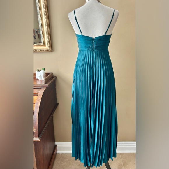 Abercrombie & Fitch Satin Pleated Maxi Dress Teal Green Size S Tall - Picture 10 of 14